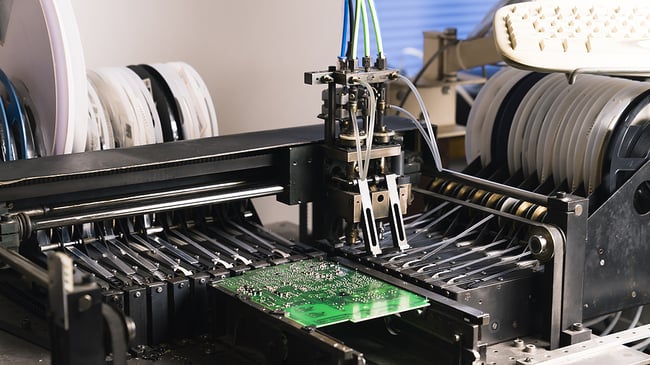 Machine connecting electric components on a printed circuit board.