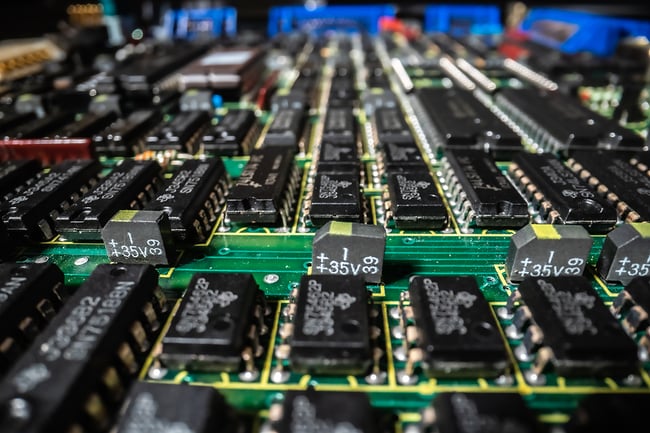 Close up detailed view of printed circuit board.