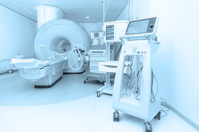 Hospital room with MRI machine and other electronic medical devices