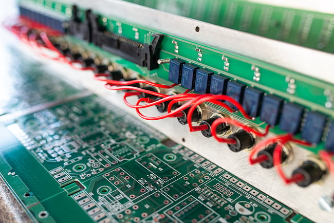 Close up of military printed circuit board panel.